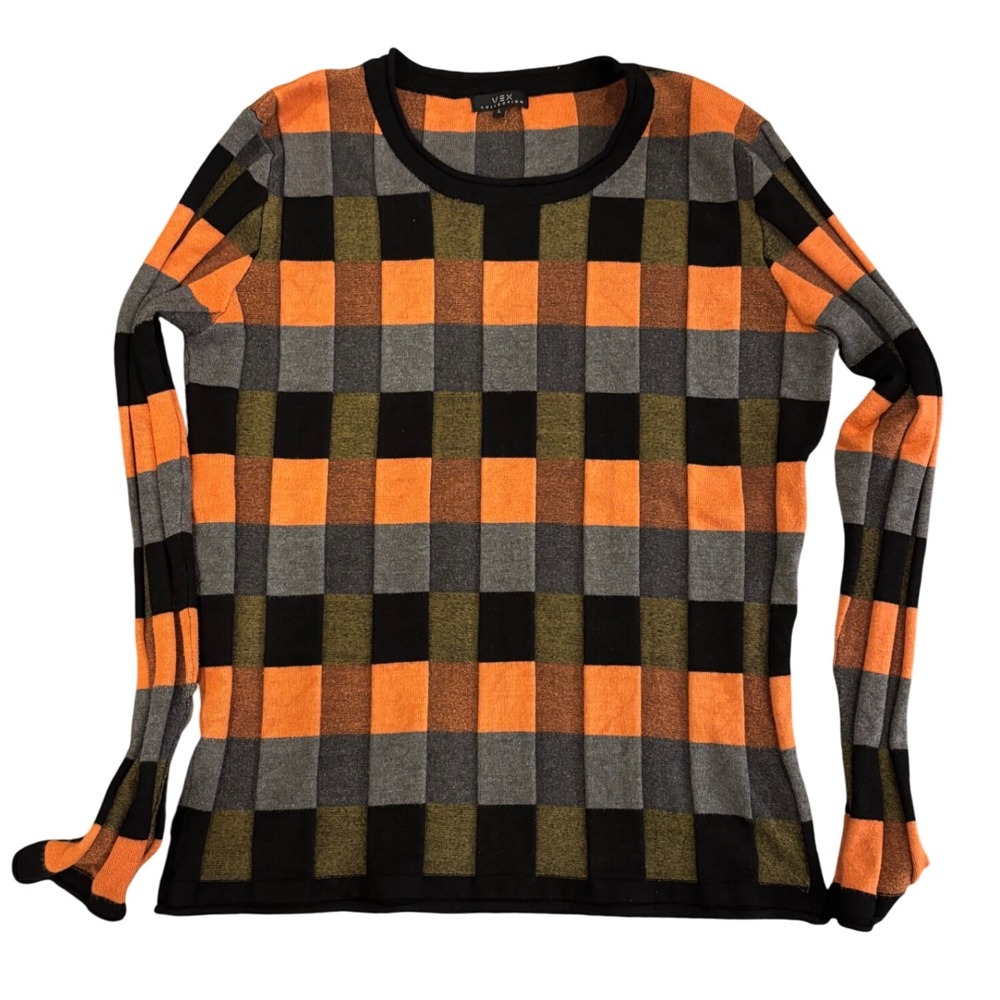 Vex Collection Women's‎ Large Long Sleeve 3D textured Checkered Knit sweater